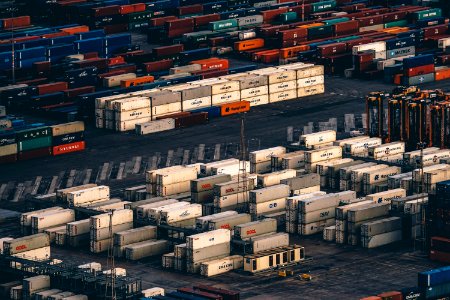 Shipping containers in a port photo