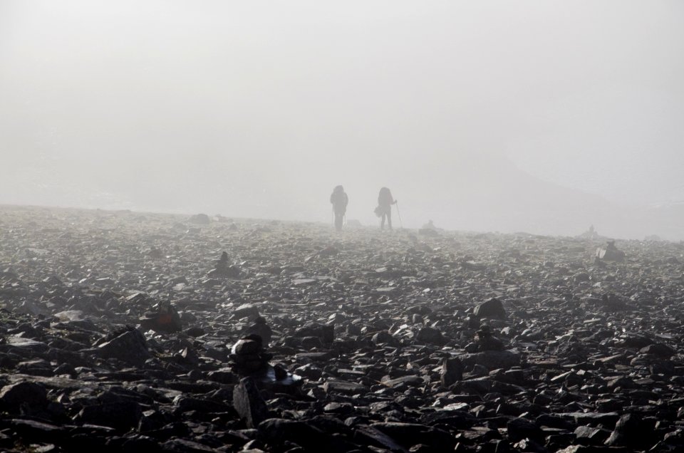 Silhouettes in the rocky wasteland 