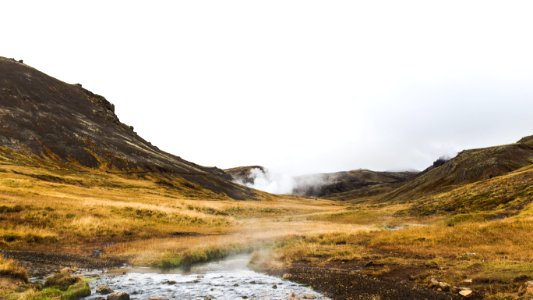 Steam over an Icelandic field photo