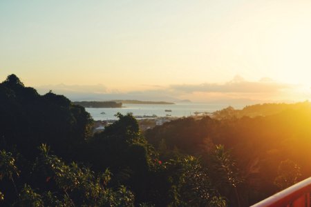Sunset over tropical lake 