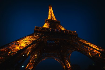 Under Eiffel Tower at night 