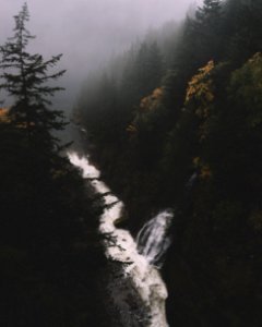 Waterfall and creek in woods photo