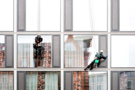 Window cleaners on a building 