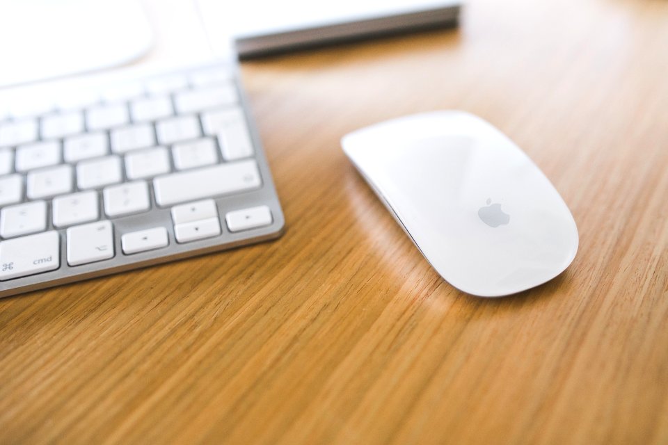 Free stock photo of apple, computer, desk photo