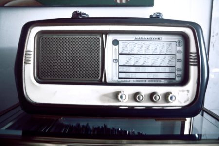 Grayscale Photography of Gray and Black Magnadyne Transistor Radio