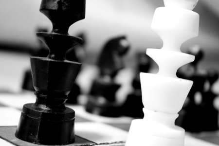Grayscale Photography of Chess Pawns photo