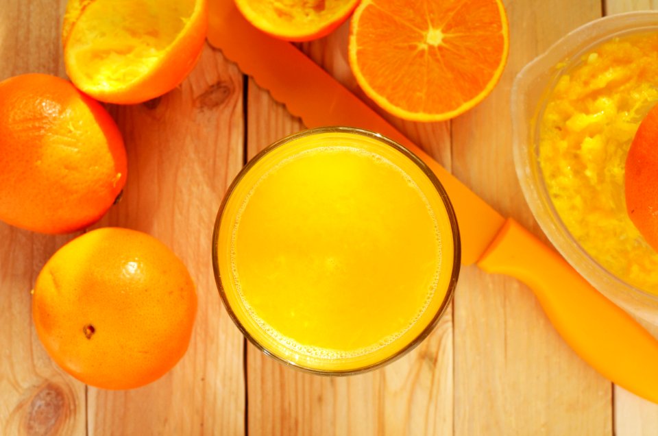 Orange Juice in Clear Drinking Glass