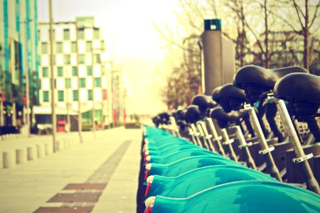 Bicycles Parked Near Street photo