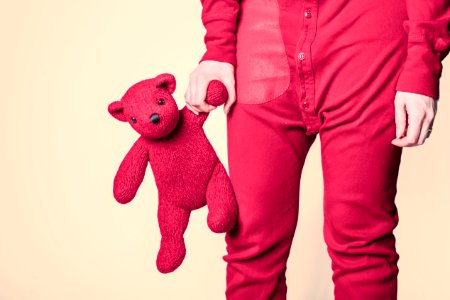Person Holding Red Bear Plush Toy photo