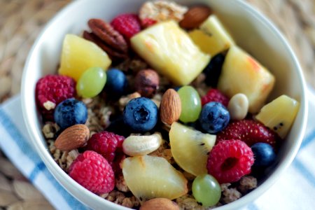 Fruit Cereal in White Ceramic Bowl photo