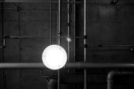 Black Pipes and White Pendant Lamp photo