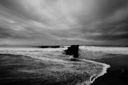 Gray Scale Photography of Seashore photo