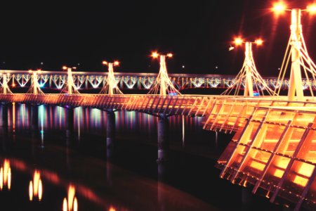 Illuminated Bridge at Night photo