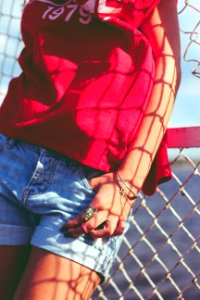 Red blouse and jewelry