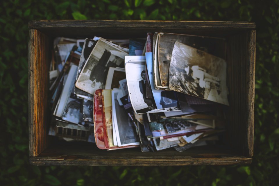 Old photos in the wooden box photo