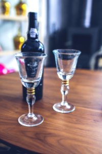 Two wine glasses & bottle photo