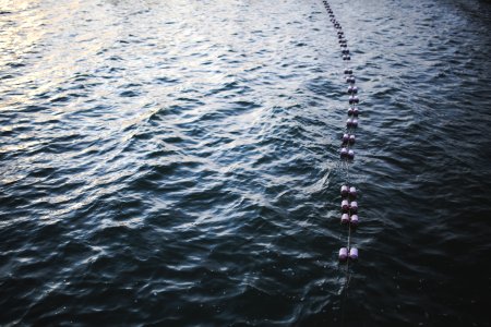 Buoys floating on top of the water photo