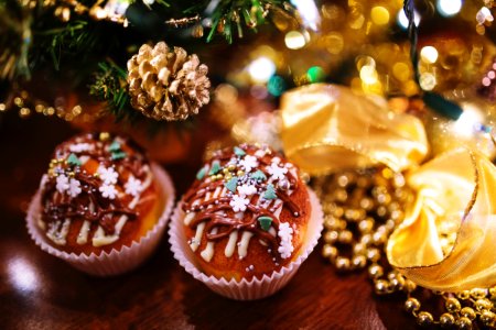 Two Cupcakes with Winter Decor photo