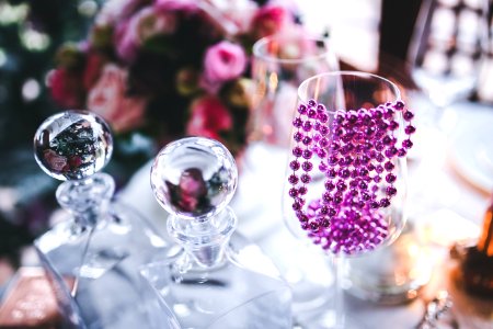 Pink Decoration on Wine Glass photo