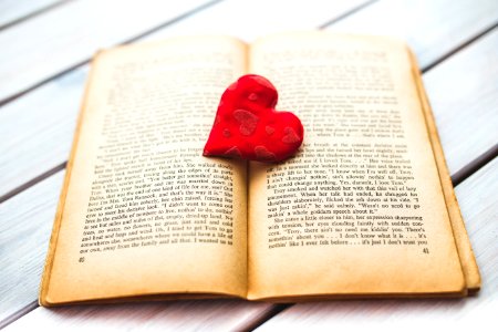 Red heart on a old opened book II photo