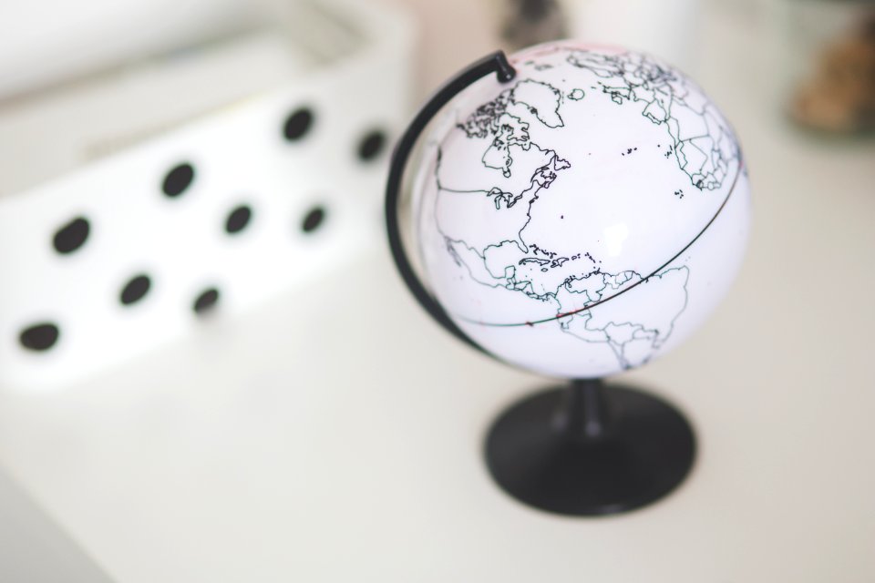 White globe on a desk