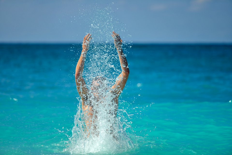 Person Raising Hands in Water photo