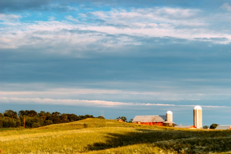 Red and White Barn on Hill Near Trees