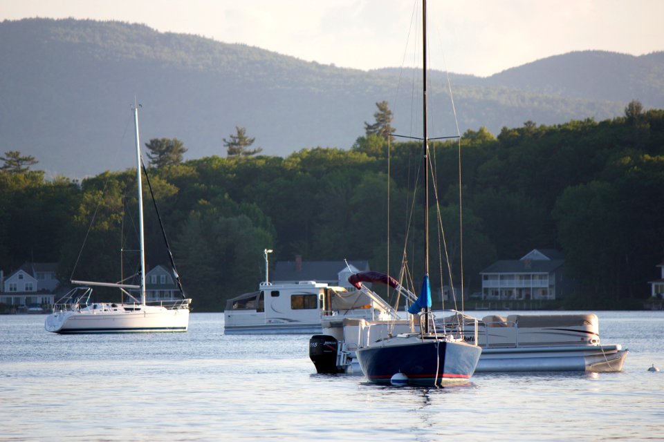 Free stock photo of boats, mountains, water