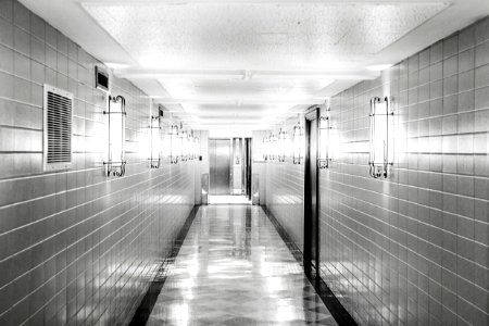 Grayscale Hallway photo