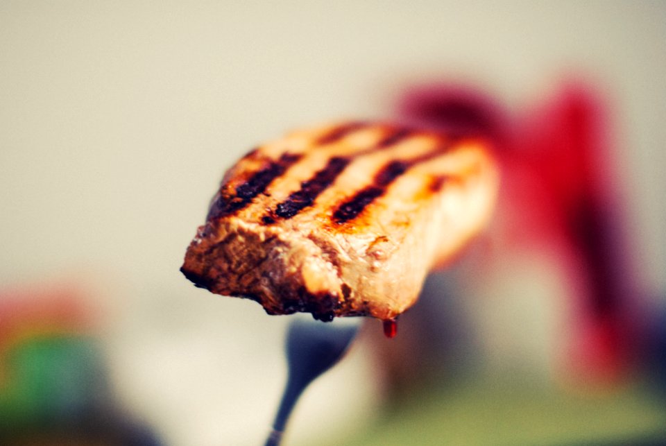Grilled Meat on Silver-colored Fork photo