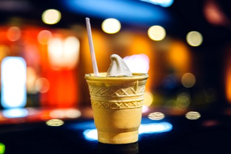 Beige Cone Filled With White Vanilla Ice Cream photo