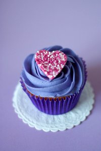 Purple Cupcake With Heart Frosting photo