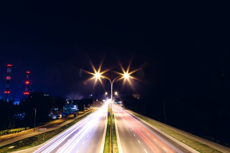 Timelapse Photography of Road at Night photo