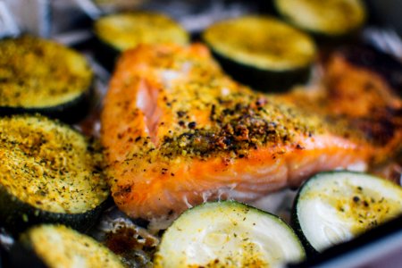 Free stock photo of courgette, food, salmon photo