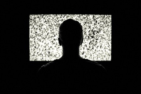 Silhouette of Man in Front of Tv photo