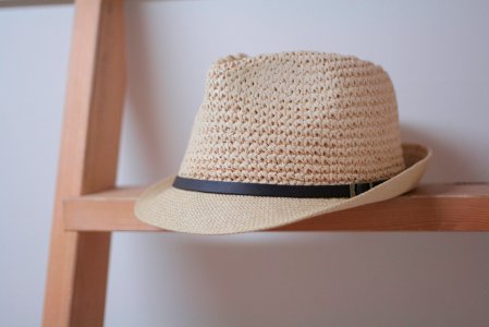 White Wicker Fedora Hat photo