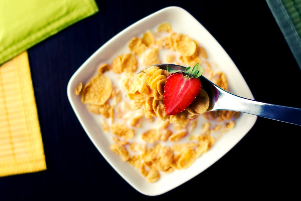 Cereal With Milk in White Bowl