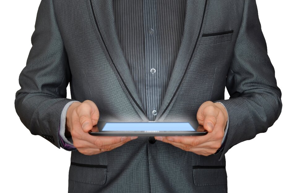 Online business glowing tablet pc work online