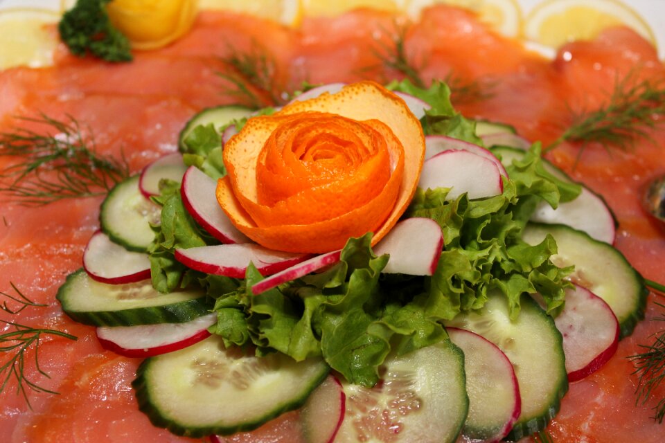 Salmon salad cold buffet