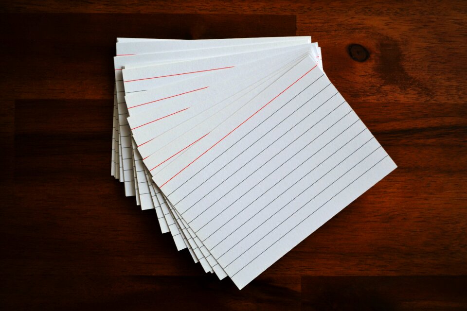 Flashcards cards paper