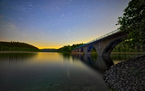 Night bridge lake photo