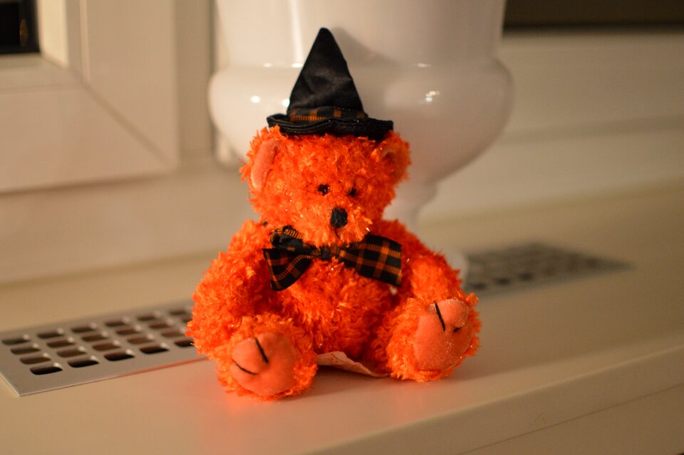 Orange jinxed teddy bear