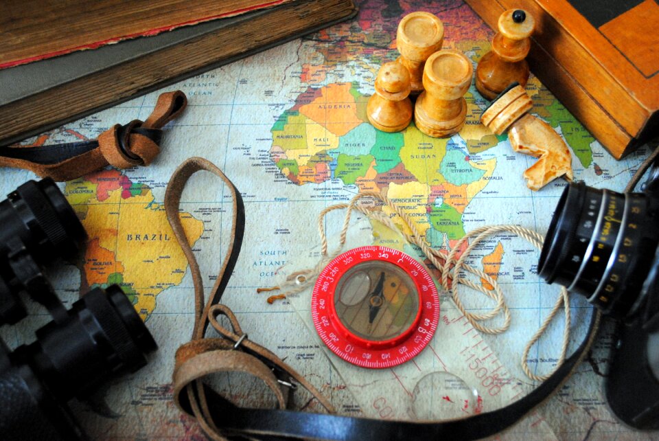 Camera books world map