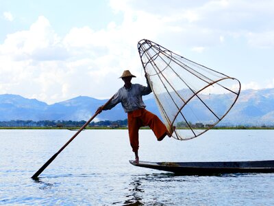 Bamboo basket fishing fish photo