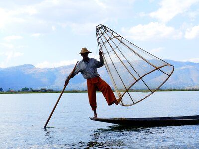 Bamboo basket fishing fish photo