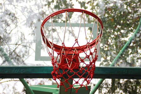 Basketball hoop playground rain photo
