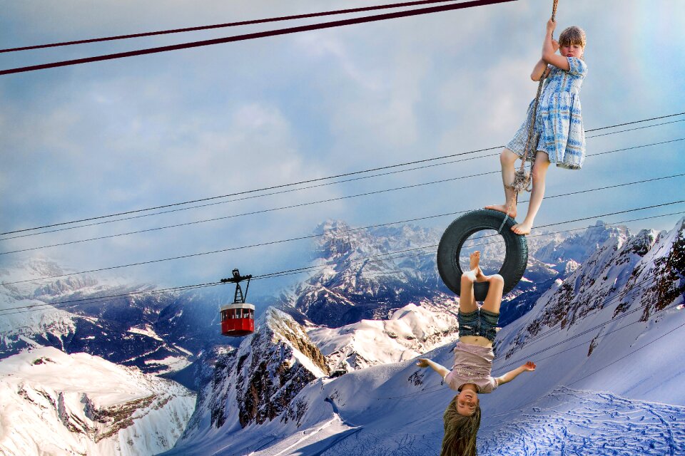 Cable car acrobatics snow