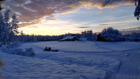 Winter magic sunset lapland photo