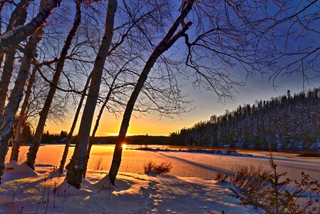 Winter snowy landscape sunset photo