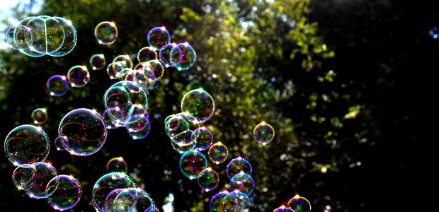 Make soap bubbles mirroring soapy water photo